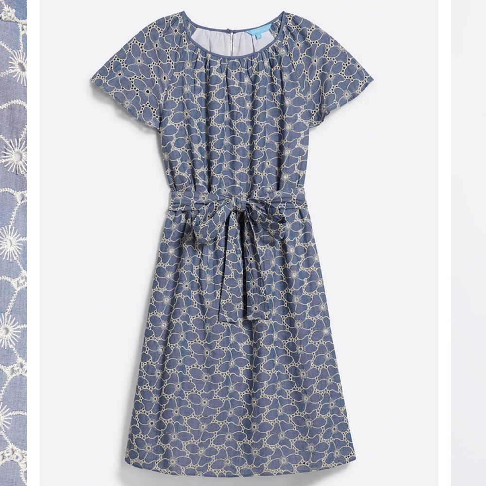 Embroidered Chambray Tie Waist Popover Dress 2X NWT